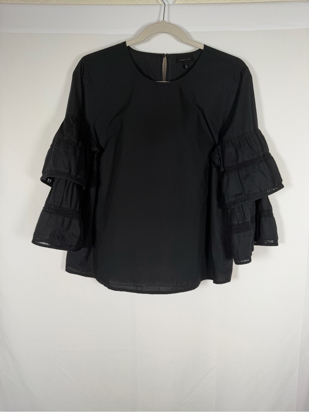 Dark Boho Cotton Cottage Tiered Bell Sleeve Blouse